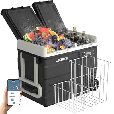 12 Volt Car Refrigerator, 53Quart Dual Zone 12V Car Fridge Portable Freezer(-4?~68?), Compressor Electric Cooler with 12/24V DC 110-240V AC, APP Control, for Camping, Travel, RV, Truck (53Quart)