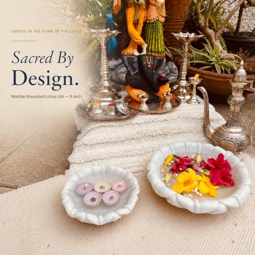 Image of Marble Urli Bowl for Home Decor | Handcrafted Floating Bowl, Decorative Centerpiece for Living Room, Luxury Stone Urli Dish, Pooja Decor & Festive Gift Item (Round Lotus Urli /9 Inch)