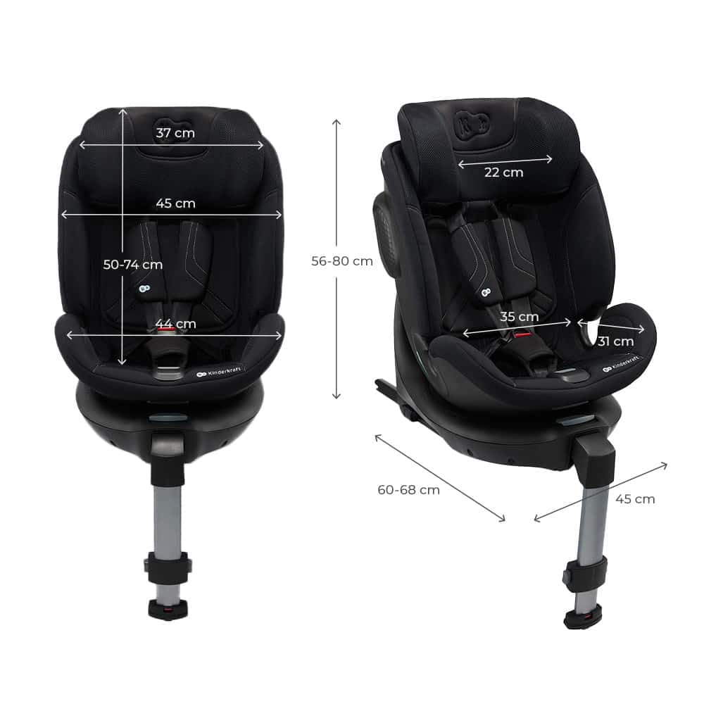 Kinderkraft XRIDER2 I-SIZE 40-125 cm, Siège auto bébé 0 à 25 kg évolutif, 0-7 ans, Isofix 360° pivotant, FWF, RWF, Protections latérales, Harnais Internes à 5 Points, Noir