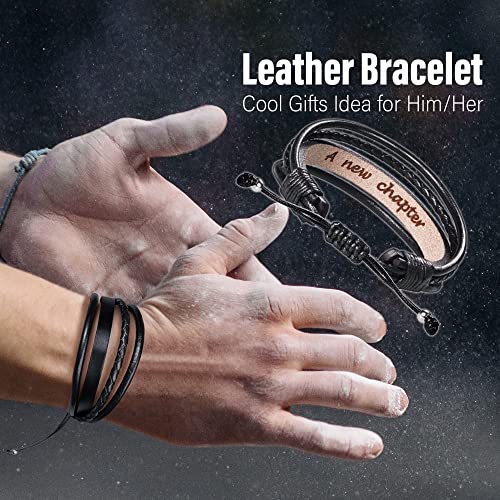 Leather Bracelets for Men Women Inspirational Gifts for Him Her Handmade Black Braided Motivational Birthday Gift for Boyfriend Husband Dad Anniversary Christmas Mens Stocking Stuffers