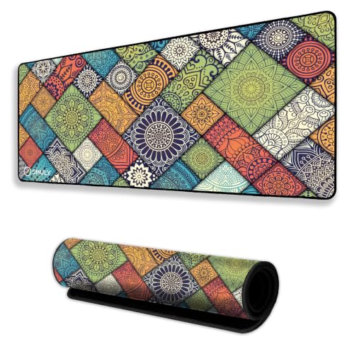 Image of Decorative Mandala Large Desk Mat, Extended Mouse Pad 58.5 x 28 cm, Desk Pad, Washable Mousepad, 2mm Thick Non-Slip Rubber Base, Stitched Edges for Office, Home & Workstation (Multicolour)