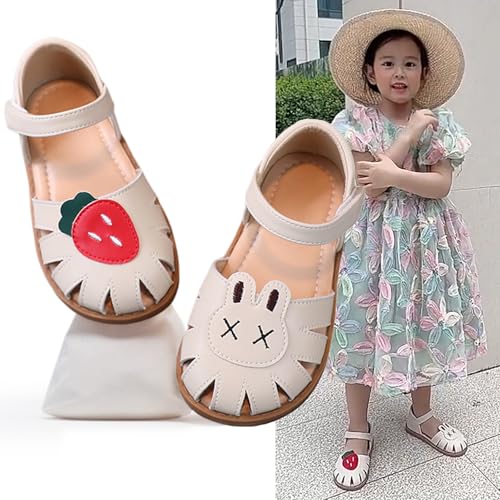 Image of WUIWUIYU Toddlers Little Girls T-Strap Hook&Loop Dress Strawberry Summer Shoes Closed Toe Carrot Sandals