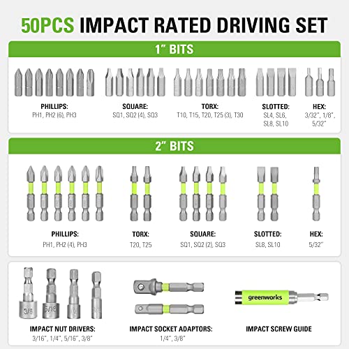 Image of Greenworks 50 Piece Impact Rated Driving Set