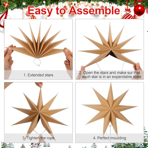 Image of 5 PCS 12 Inch Sage Green Paper Star Lanterns - Hanging Stars Christmas Party Decorations