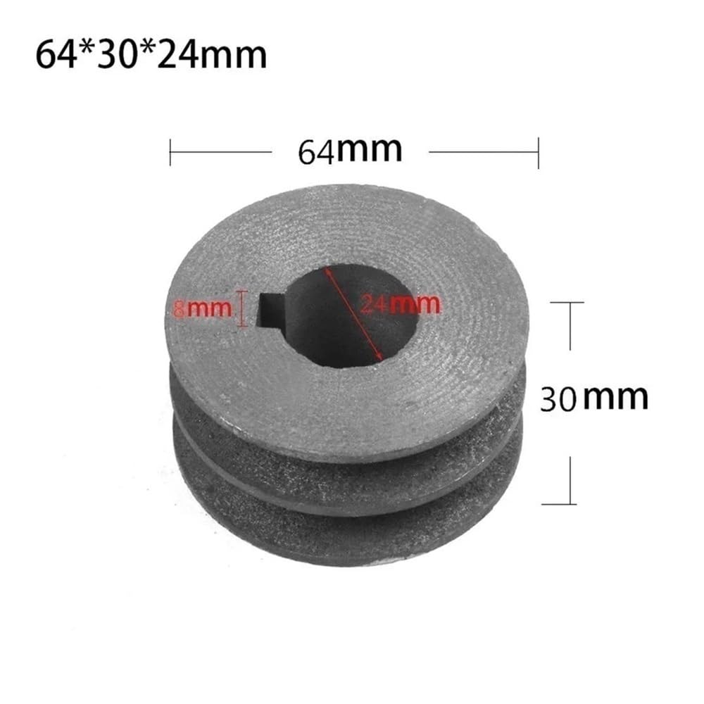 Polea de correa trapezoidal de hierro fundido de doble ranura for correa de distribución - Diámetro del orificio 19 mm-28 mm, 1 pieza(64x30x24mm)