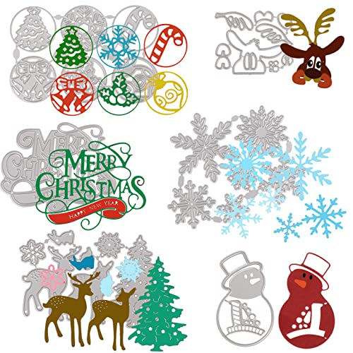 22 Pieces Christmas Metal Cutting Dies DIY Stencil Scrapbook Cutting Die Snowman Santa Claus Deer Cutting Dies Christmas Tree Metal Cutting Dies Snowflake Stencils Christmas Dies for Card Making