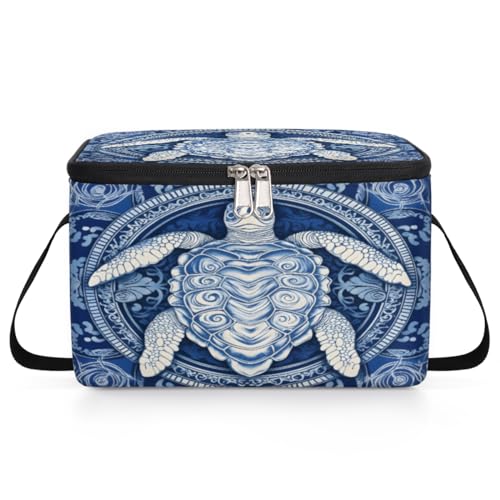 GzLeyigou Turtle Lunch Bags for Women Men 9 Cans, Hot & Cold Food Delivery Bag Insulated Grocery Bag Insulated Lunch Box Retro Sea Turtle Cooler Bag for Office Work Picnic Beach