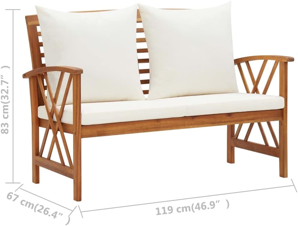 vidaXL Solid Acacia Wood 2-Piece Patio Lounge Set with Comfortable Cushions and Vintage Aesthetic for Garden and Outdoor Spaces