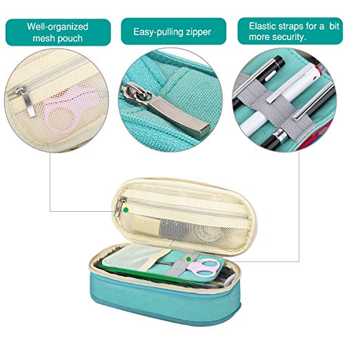 Image of MoKo Large Capacity Pencil Pen Case, Big Capacity Storage Bag Pouch Holder Box, Stationery Organizer with Zippers for Office /School Supplies - Beige & Mint Green