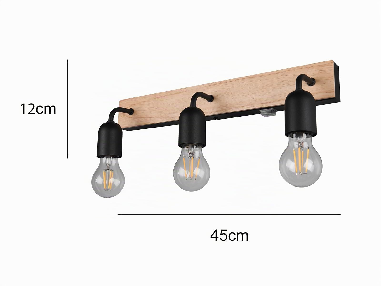 meineWunschleuchte Badezimmer Wandleuchte 3-flammig mit Schalter und Holz, Breite 45cm