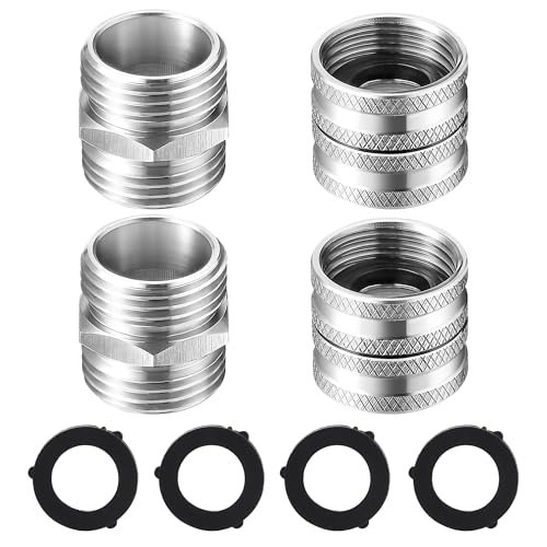 M MINGLE Garden Hose Adapter, Male to Male, Female to Female, 3/4 Inch Stainless Steel Connector, 4-Pack with Extra 4 Washers