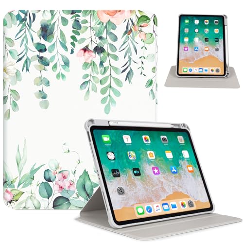 Rotating iPad Air 11 inch Case (M3/M2), for iPad Air 5th/4th Generation Case 2022/2020,360 Degree Rotating Multi-Angle View Stand Pencil Holder Cases for iPad Pro 11-inch, Watercolor Eucalyptus