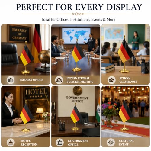 Image of The Flag Company Gold Acrylic Pole with Round Base | Desk Flag for Office, Reception & Home Decor (Germany)