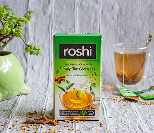 Image of Roshi SimplySlim Green Tea for Weightloss | 25 Teabags | Slimming Tea with Goodness of Lemongrass and Cinnamon for your Belly Fat loss & Fitness regime
