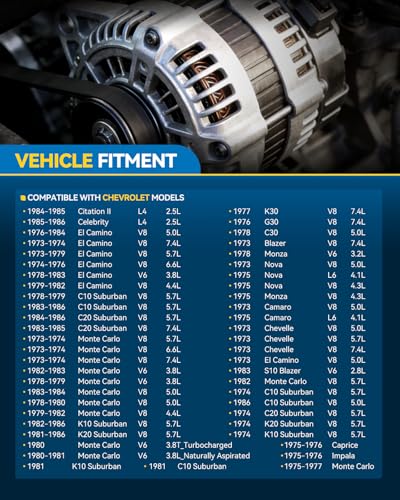 Image of PHILTOP 71273N Alternator Compatible with Chevrolet,GMC,Jeep,Pontiac,Oldsmobile,Buick;C10,K10,Camaro,C20,C1500,K20,El Camino,K5 Blazer,Monte Carlo,P30,G30,K30,Caprice 63 Amp Replace for 90013106