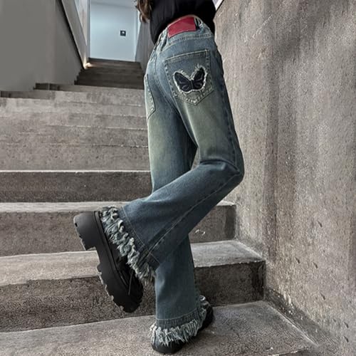 Jean évasé pour filles avec franges et coupe slim tendance