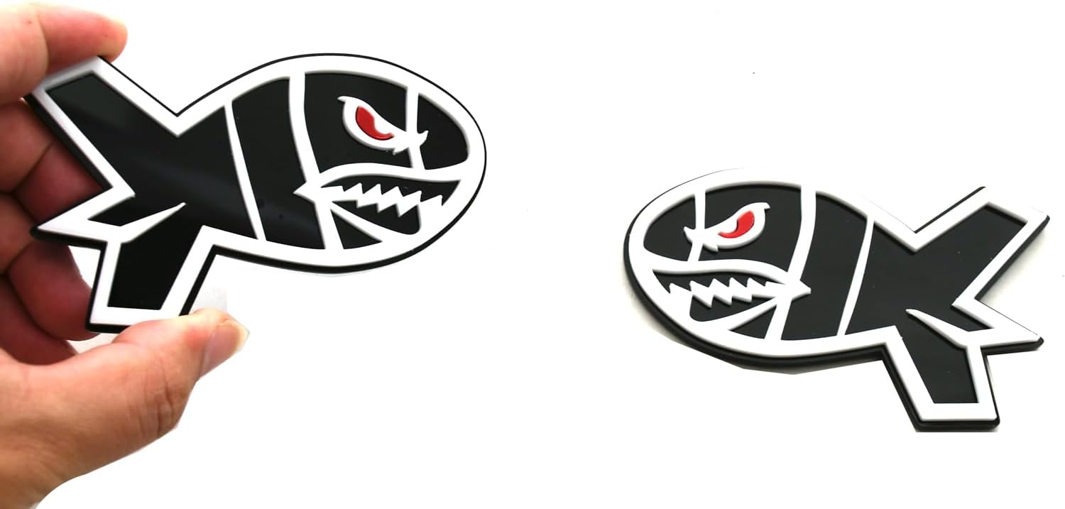 Pair Red Eye Flying Tiger Shark Emblem Custom 3D Badge Fit for Universal Car Truck SUV Side Rear Front Hood Trunk Door (White)