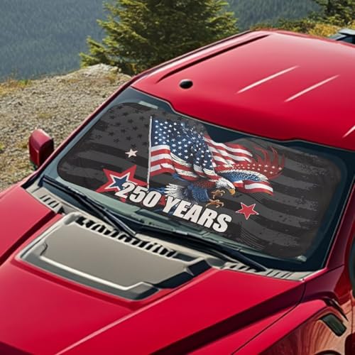 Image of Car Windshield Sun Shade Sunshade Visor 250th Anniversary American Eagle Windshield Cover Auto Sun Heat and UV Rays Blocker, Universal Fit Most Cars Women Men, Easy to Install