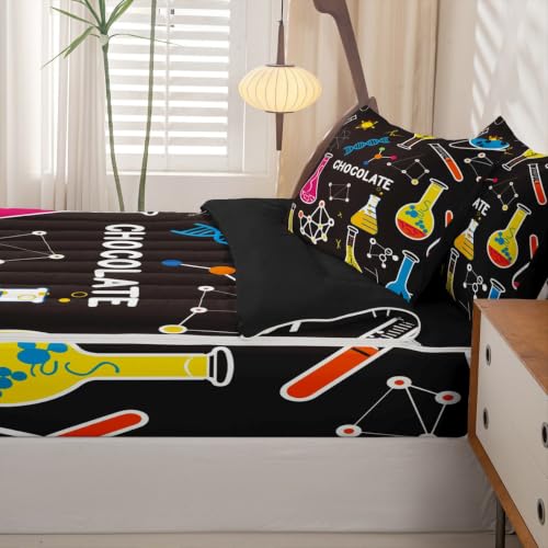 Erosebridal Chemistry Zipper Bedding Queen Chemical Equation Test Tube Microscope Zip Up Bedding Set for Boys and Kids,Bed in a Bag Comforter with Fitted Sheet and 2 Pillowcases - Image 5