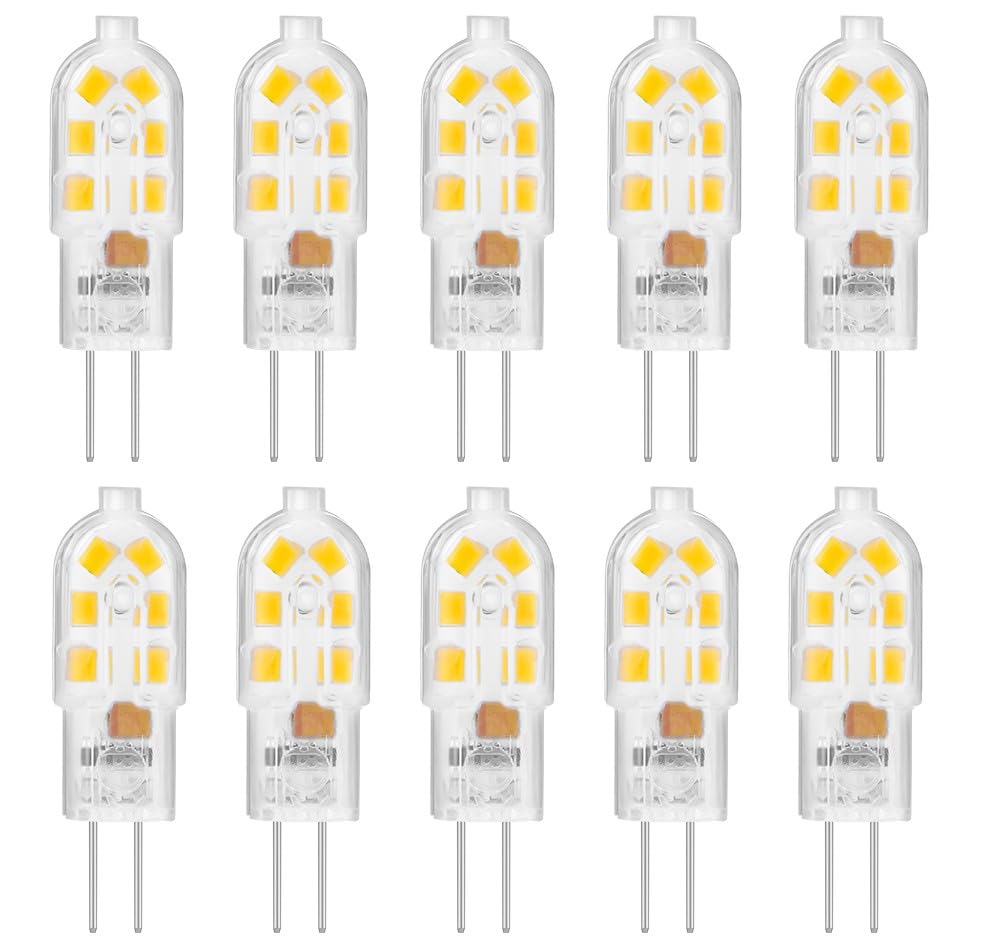 LuxiVerde T3 G4 LED-Lampe – Doppelstiftsockel 12 V AC/DC MR11 G4/GU4/GZ4 JC T3 Halogenlampe – entspricht 20 W, 360°, flimmerfrei, nicht dimmbar (Warm 3000k, 10er-Pack)