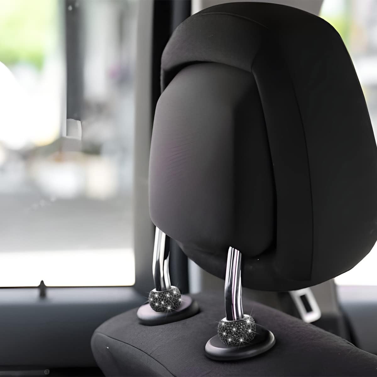 Car Bling Headrest Collars, 4 Pcs Car Head Rest Collars Rings Decoration, Rhinestone Crystal Diamond Interior Accessories for Auto Head Rest, Crystal Charms for Car SUV Truck (Black)