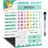 Yes4Quality - Magnetic Dry Erase Chore Chart - 28x23 cm, Giraffe Green - Behaviour Chart for Multiple Kids - Family Weekly & Daily Chores Checklist - Stain Resistant Board with Magnetic Marker