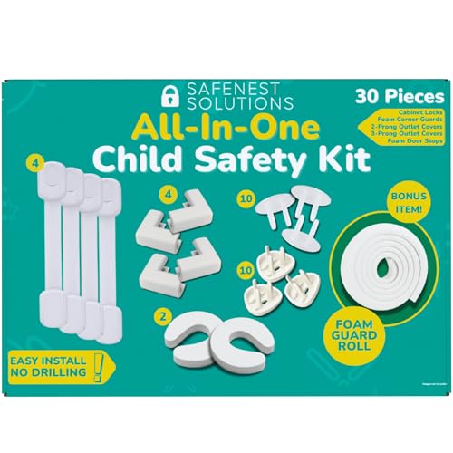 Image of SAFENEST All-in-One Child Safety Kit 30pc, Ultimate Bundle, No Drilling Easy Install, Home Baby Proofing Essentials, Corner Guards, Outlet Covers, Cabinet Locks, Door Stops