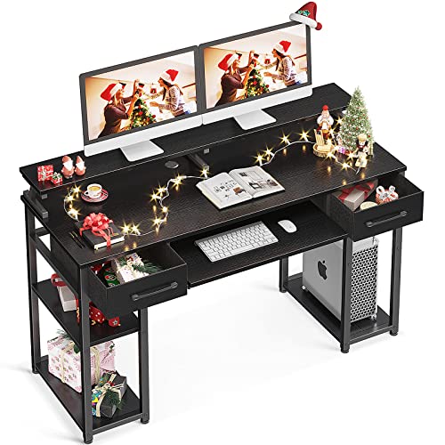 Odk Escritorio De Ordenador, Escritorio Con 2 Cajones Y Bandeja Para Teclado, Escritorio De Oficina Con Soporte Para Monitor, Mesa De Escritorio Odk Escritorio De Ordenador, Escritorio Con 2 Cajones Y Bandeja Para Teclado, Escritorio De Oficina Con Soporte Para Monitor, Mesa De Escritorio