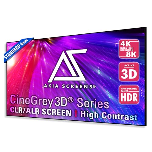 Akia Screens CLR ALR Projector Screen 103 inch 16:9 4K Standard Throw Projection, High Contrast, Ceiling Ambient Light Rejection, Edge Free Fixed Frame Movie Screen Indoor CineGrey 3D AK-NB103DH3