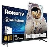 Westinghouse Roku TV - 43 Inch Smart TV, 4K UHD QLED Television w/HDR 10+, Dolby Vision, Wi-Fi & Mobile App Connectivity, Flat Screen Compatible w/Apple HomeKit, Alexa, & Google Assistant