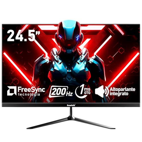 Gawfolk Moniteur d'ordinateur de jeu 24,5 pouces pour PC 200Hz, écran FHD 1080p, haut-parleurs intégrés, 1 ms sans cadre, Freesync, 99% sRGB, DisplayPort, HDMI, montage mural 75 x 75 mm - noir