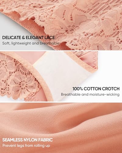 Women's High Waisted Underwear Ladies Lace Seamless Sexy Panties Breathable Soft Stretch 4 Pack Full Coverage4