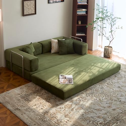 LIAROO 78.8" Convertible Corduroy Sofa Bed with Armrests