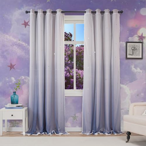 Image of Yancorp Curtains for Girls Bedroom Kids Room Rainbow Curtains Nursery Curtain 96 inches Length Grommet Rainbow Color Decor for Playroom (Ombre Grey, W52 X L96)