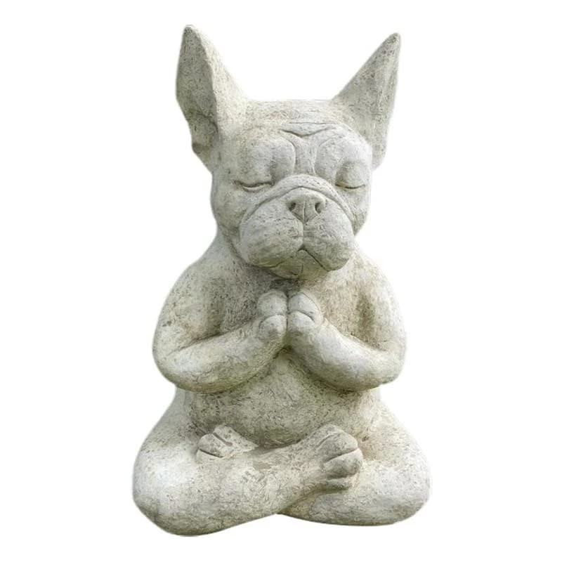 LSDZHK Meditierende Bulldogge Statue Französische Bulldogge Sitzende Skulptur Hund Statue Harz Zen Tier Yoga Figur Bull Dog Ornament Haustier Dekoration