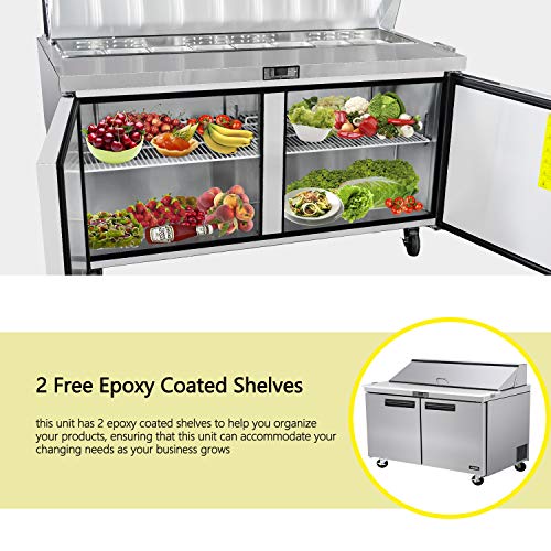 Kitma 60 Inches Sandwich Prep Table Refrigerator 2 Door Commercial Salad Prep Table Refrigerator, 16 Pans Capacity #TOP4