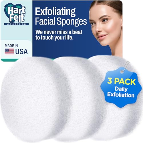 HartFelt [10 Pack] Regular Exfoliating Facial Sponge for Face - Daily Cleansing Scrubber - Buf Dirt Away with Puf Styled Reusable Face Pads for Removing Makeup, Dirt, and Dead Skin - Made in USA