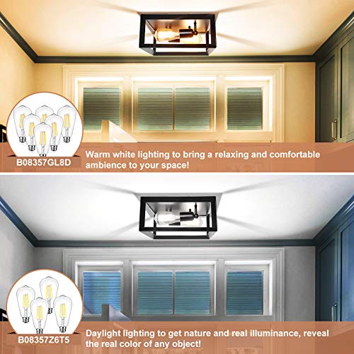 Tobusa 2-Light Flush Mount Ceiling Light Fixture, Industrial Black Metal Ceiling Light, Farmhouse Vintage Close To Ceiling Lights For Kitchen Bedroom Foyer Hallway Stairway Entryway, E26 Base #TOP2