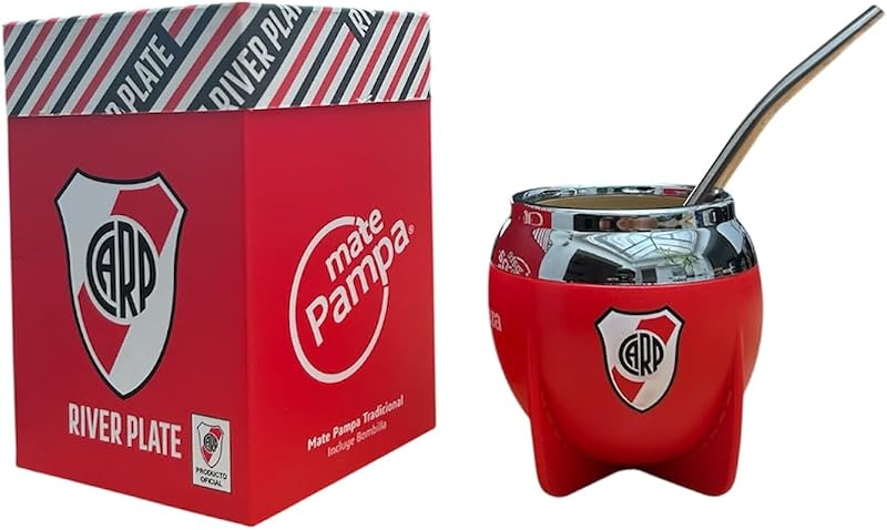 Juego de Mate con Paja (Bombilla) Torpedo Fútbol Argentino Boca y River (River.)