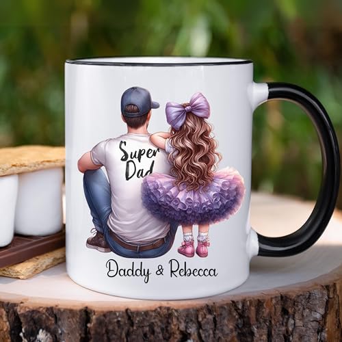 Chabemma Personalized Dad Mug, Dad Gifts, Dad Birthday Gift, Custom Coffee Mug for Dad, Fathers Day Mug From Daughter Son Kids, Dad Gift Mug, Dad Coffee Mug (Father and Daughter C), 11 Oz