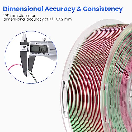 elegoo silk pla 3d printer filament 175mm dual color green red 1kg shiny multicolor 3d printing filament accuracy - 005mm 1kg spool22lbs fits for most fdm 3d printers