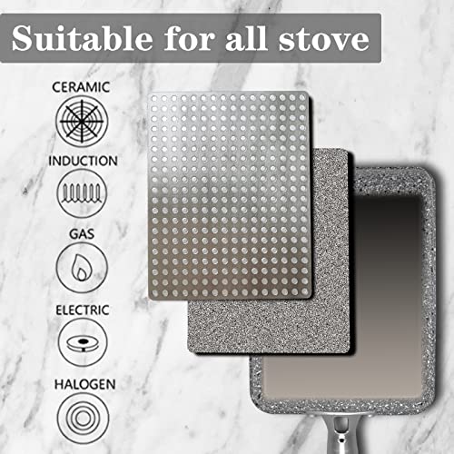 DXBVIEX 9Pcs Tamagoyaki Pan Set, Japanese Omelette Pan Nonstick with Lid, Square Japanese Egg Skillet Rectangle 7\"x5\" Grey