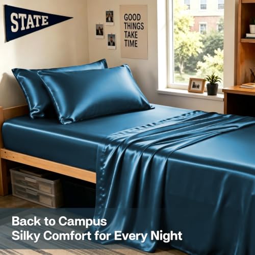 Image of MR&HM Satin Pillowcase for Hair and Skin, Silk Satin Pillowcase 2 Pack, Standard Size Pillow Cases Set of 2, Silky Pillow Cover with Envelope Closure (20x26, Teal)