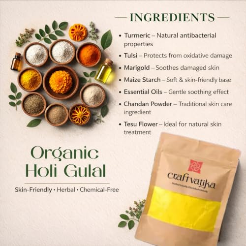 Image of CraftVatika Natural Holi Color Gulal Rang | 80g - 1 Shades x 80g Gulal Organic Holi Colours | Eco Friendly Holi Color Non Toxic Holi for Family, Skin Safe Colors Pack of 1 Multicolor