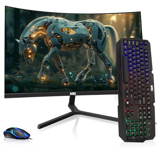 MTG 27" Curved Monitor Full HD 1080P Frameless Screen, HDMI DP USB Audio, Low Motion Blur, VESA Mount, RGB Keyboard Mouse Combo, Computer Monitor for Gaming, Home and Office