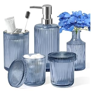 Blue Bathroom Accessories 5 Pcs, Gl...
