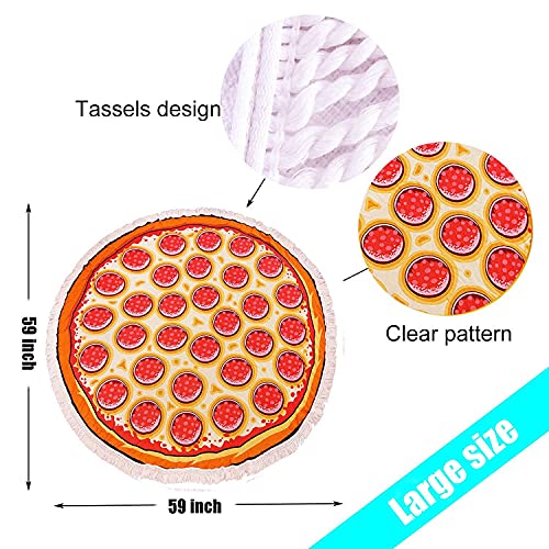 Pizza Round Fringe Beach Towel Microfiber Oversized Camping Blanket 59 Inches Water Absorbent Yoga Mat Sand Free For Adults Kids #TOP2