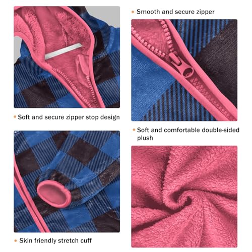 GuoChe Black Blue Plaid Kids Sherpa Jacket3