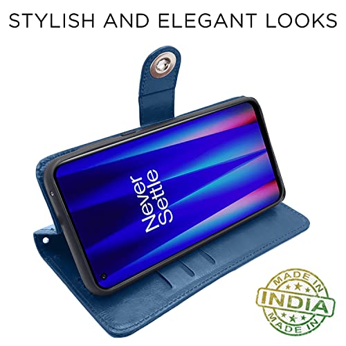 Image of Pikkme Oneplus Nord Ce 2 5G Flip Case Leather Finish | Inside TPU with Card Pockets | Wallet Stand and Shock Proof | Magnetic Closing | Complete Protection Flip Cover (Button Blue)
