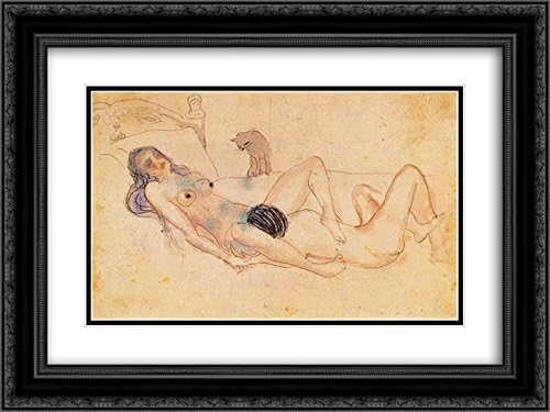 Pablo Picasso 2X Matted 24x20 Black Ornate Framed Art Print 'Two Nudes and a cat'